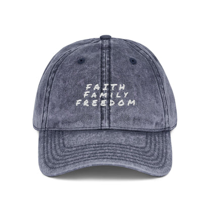 Vintage Embroidered Cap: Faith Family Freedom Cotton Twill Hat