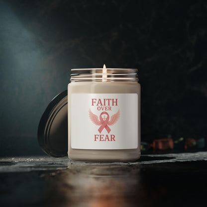 Faith Over Fear Scented Candle for Healing & Hope | 9oz Aromatherapy Gift | Inspirational Home Decor, Self-Care, Cancer Awareness