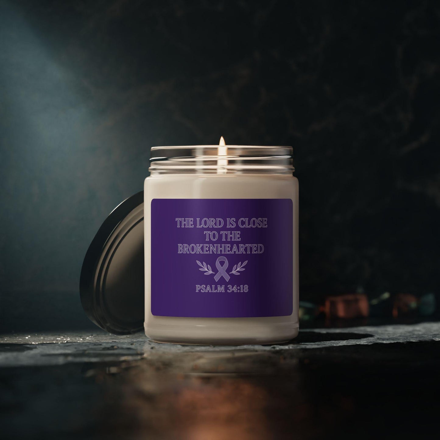 Scented Soy Candle, Inspirational Candle, Gift for Comfort, Relaxation Candle, Spiritual Home Decor, Inspirational Gifts, Psalm 34:18 Candle