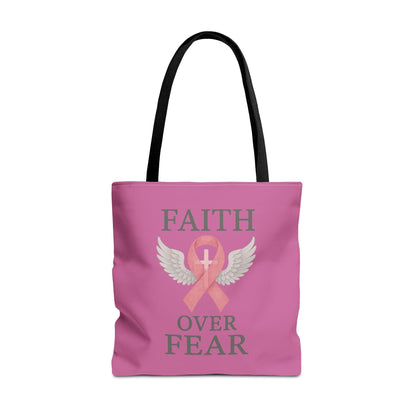 Faith Over Fear Tote Bag - Inspirational, Pink Ribbon, Breast Cancer Awareness, Motivational Gift, Everyday Use