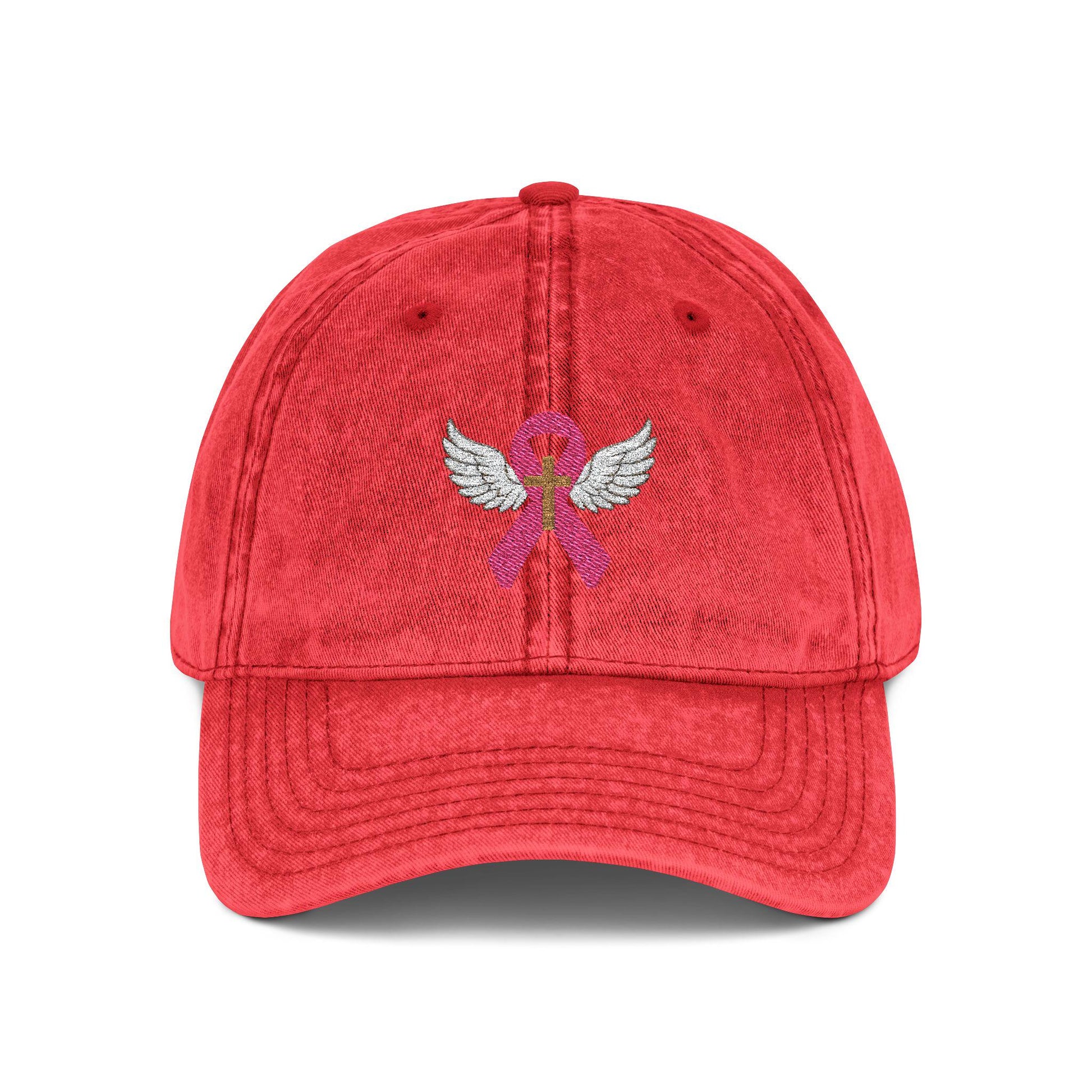 Embroidered Vintage Cap, Breast Cancer Awareness Hat with Angel Wings, Cancer Survivor Gift, Pink Ribbon Baseball Cap, Chemo Patient Gift,