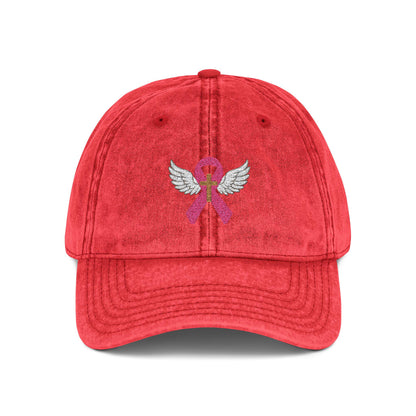 Embroidered Vintage Cap, Breast Cancer Awareness Hat with Angel Wings, Cancer Survivor Gift, Pink Ribbon Baseball Cap, Chemo Patient Gift,