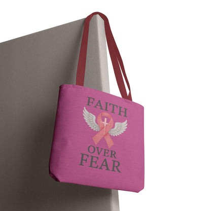 Faith Over Fear Tote Bag - Inspirational, Pink Ribbon, Breast Cancer Awareness, Motivational Gift, Everyday Use