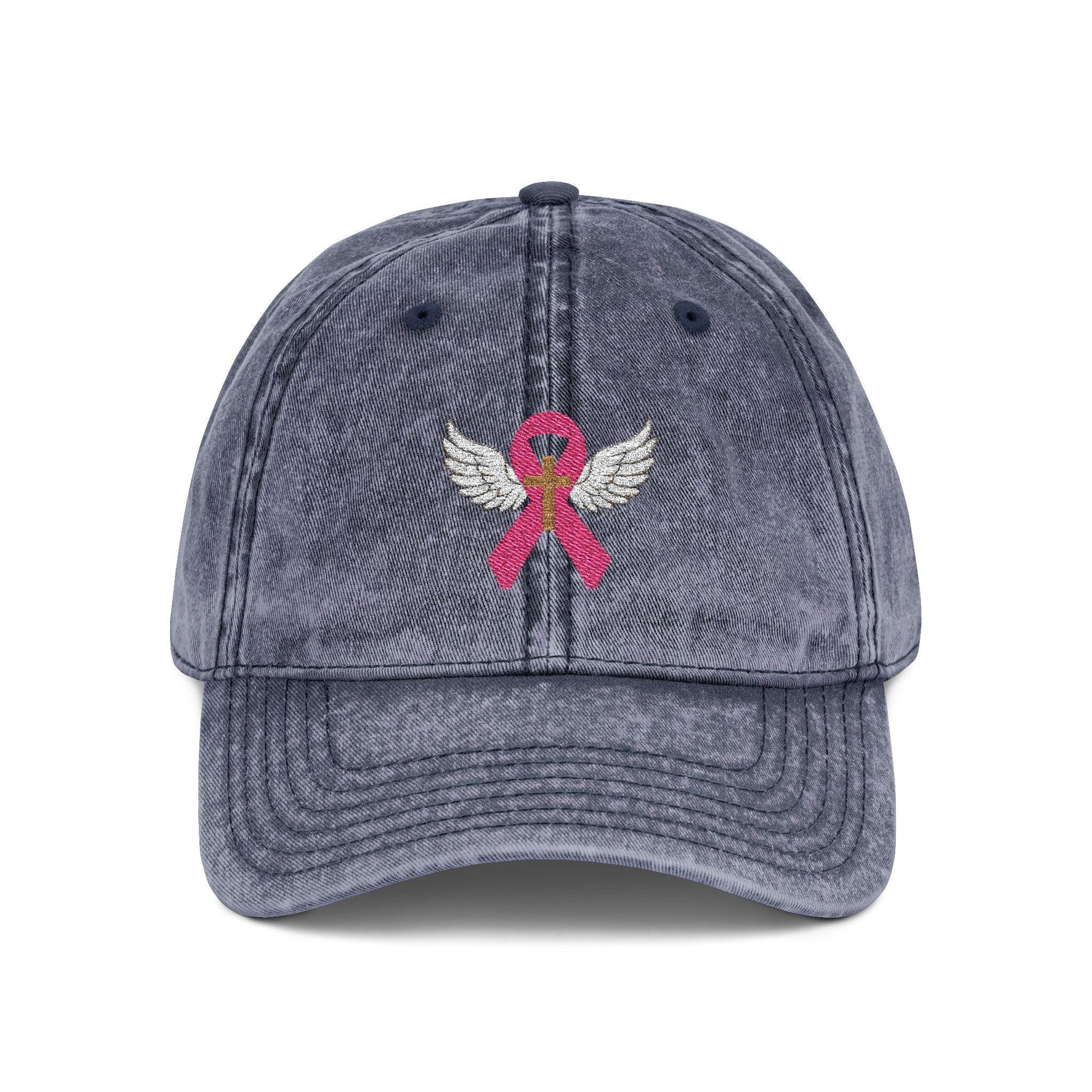 Embroidered Vintage Cap, Breast Cancer Awareness Hat with Angel Wings, Cancer Survivor Gift, Pink Ribbon Baseball Cap, Chemo Patient Gift,