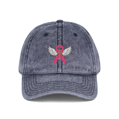 Embroidered Vintage Cap, Breast Cancer Awareness Hat with Angel Wings, Cancer Survivor Gift, Pink Ribbon Baseball Cap, Chemo Patient Gift,