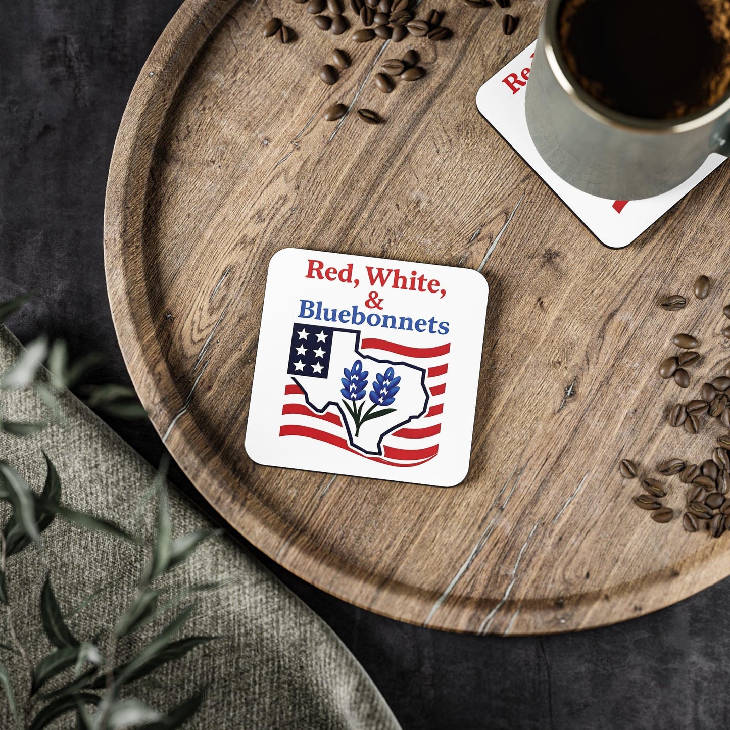 Patriotic Coasters, Independence Day Drink Coasters, Red White Bluebonnets Texas Theme Coasters, USA Flag Coaster Set, July 4th Decor