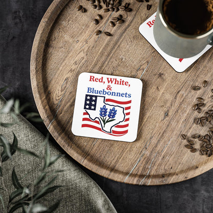 Patriotic Coasters, Independence Day Drink Coasters, Red White Bluebonnets Texas Theme Coasters, USA Flag Coaster Set, July 4th Decor