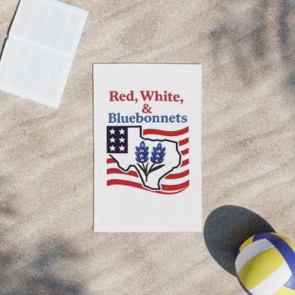 Texas Themed Beach Towel, Red White Bluebonnets Independence Day Towel, Patriotic Pool Towel, Fourth of July Gift, Summer Holiday Towel, USA
