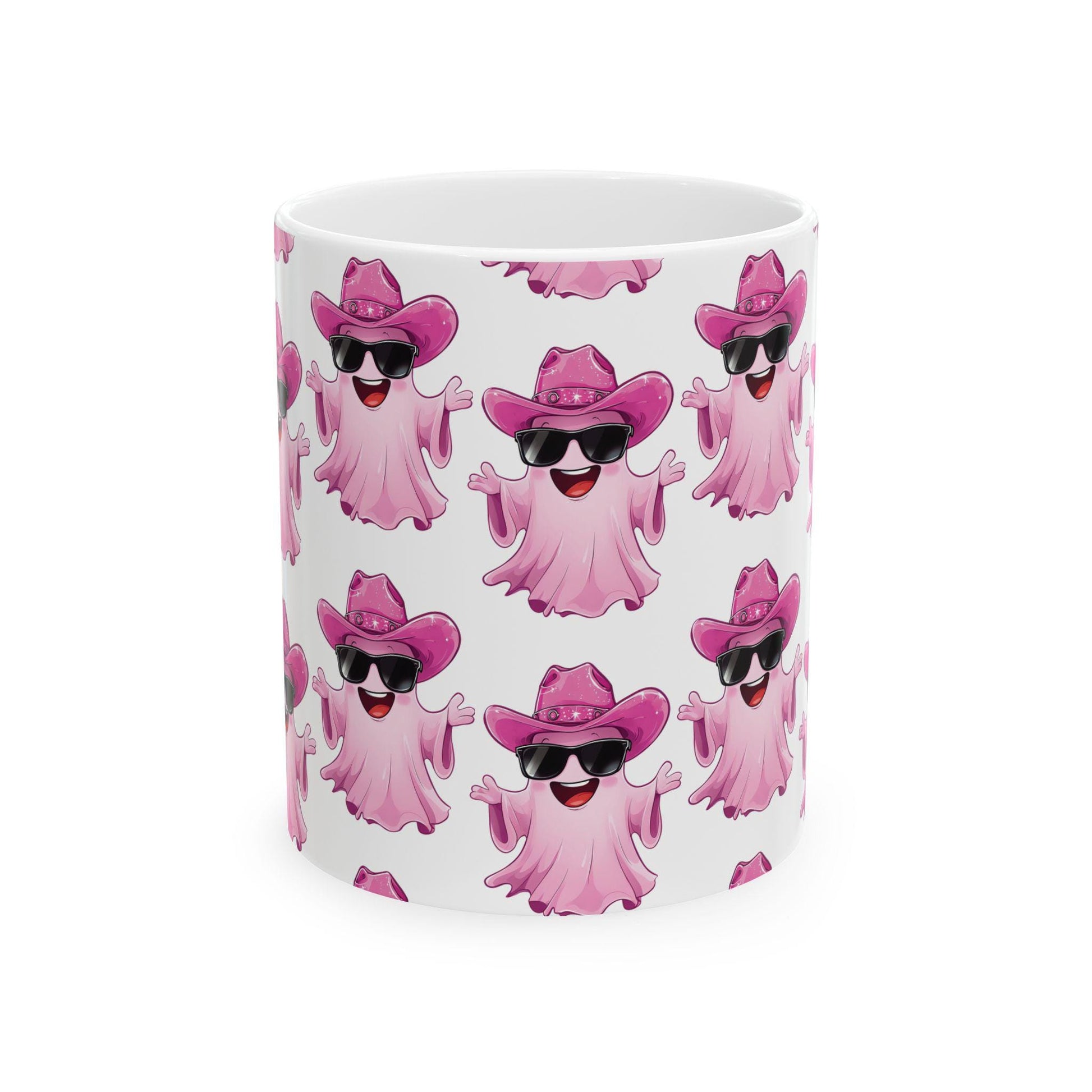 Playful Pink Ghost Mug - Fun Coffee Cup for Halloween Parties, Gifts, or Daily Use, 11oz, 15oz