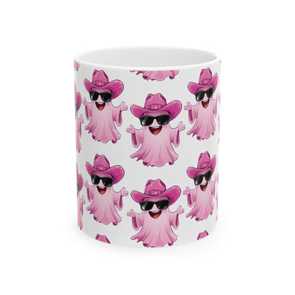 Playful Pink Ghost Mug - Fun Coffee Cup for Halloween Parties, Gifts, or Daily Use, 11oz, 15oz