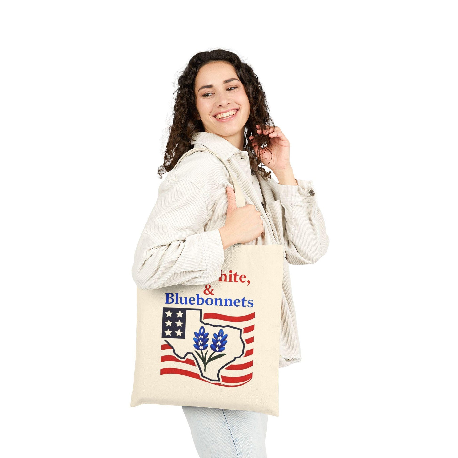 Patriotic Cotton Canvas Tote Bag - Red, White, and Bluebonnets, Eco-Friendly Shopping, Gift for Texas Lovers, Independence Day, Casual [...]