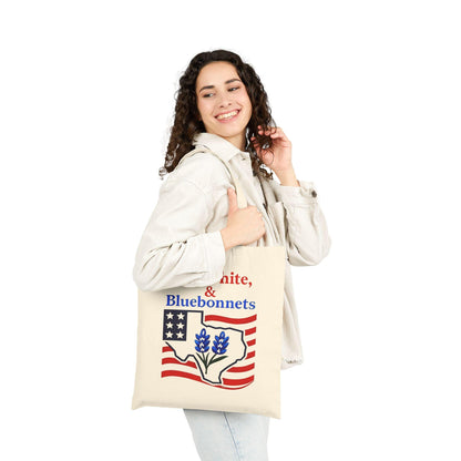 Patriotic Cotton Canvas Tote Bag - Red, White, and Bluebonnets, Eco-Friendly Shopping, Gift for Texas Lovers, Independence Day, Casual [...]