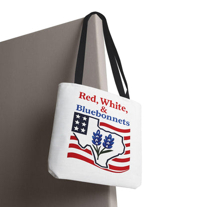 Texas Patriot Tote Bag, Red White and Bluebonnets, Independence Day Accessory, Summer Travel Bag, Gift for Texans, Stylish Grocery Tote
