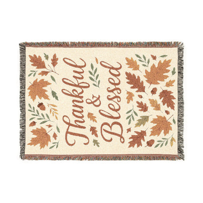 Cozy Woven Blanket, Thankful & Blessed Throw, Autumn Home Decor, Gift for Thanksgiving, Boho Style Blanket, Cozy Living Room Accessory