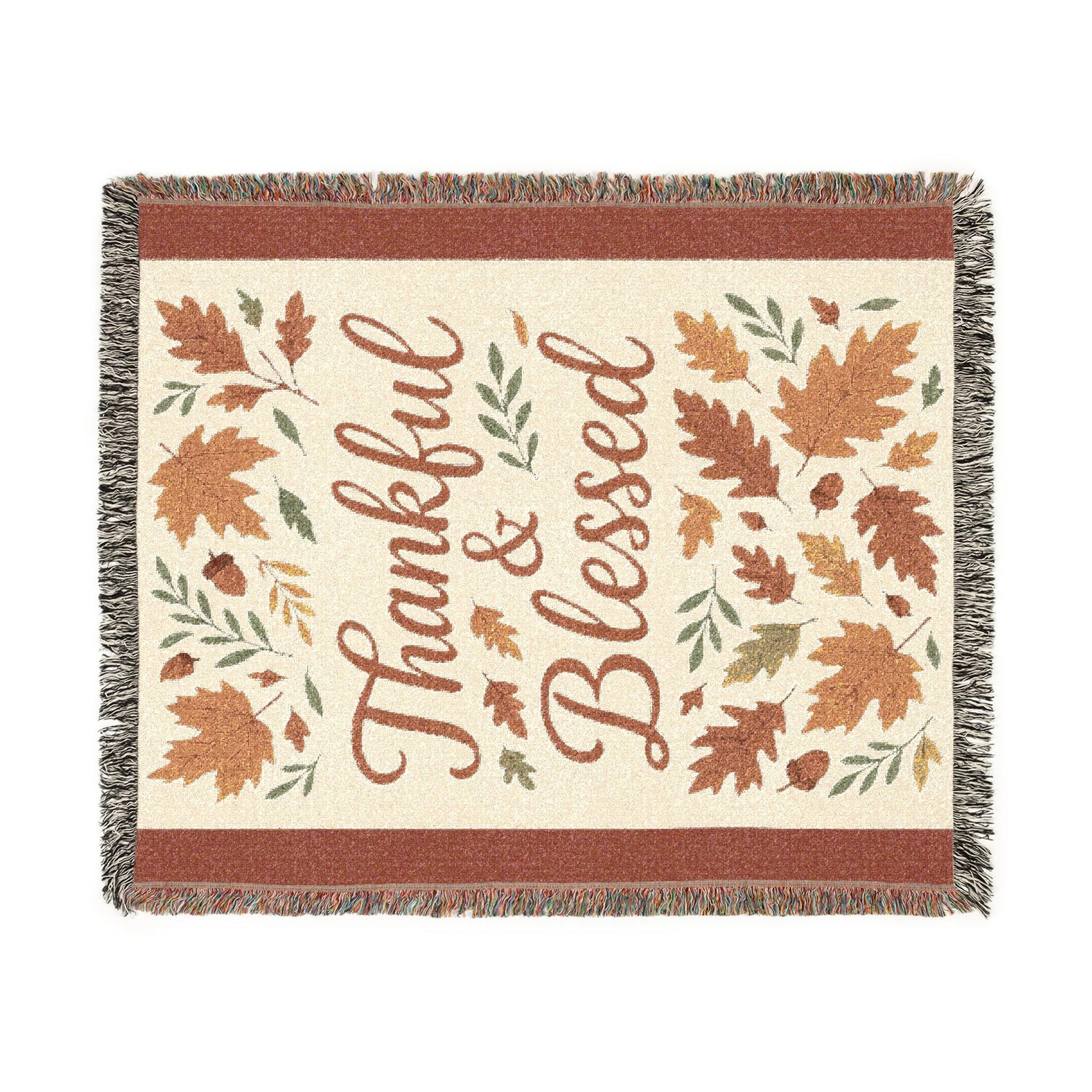Cozy Woven Blanket, Thankful & Blessed Throw, Autumn Home Decor, Gift for Thanksgiving, Boho Style Blanket, Cozy Living Room Accessory