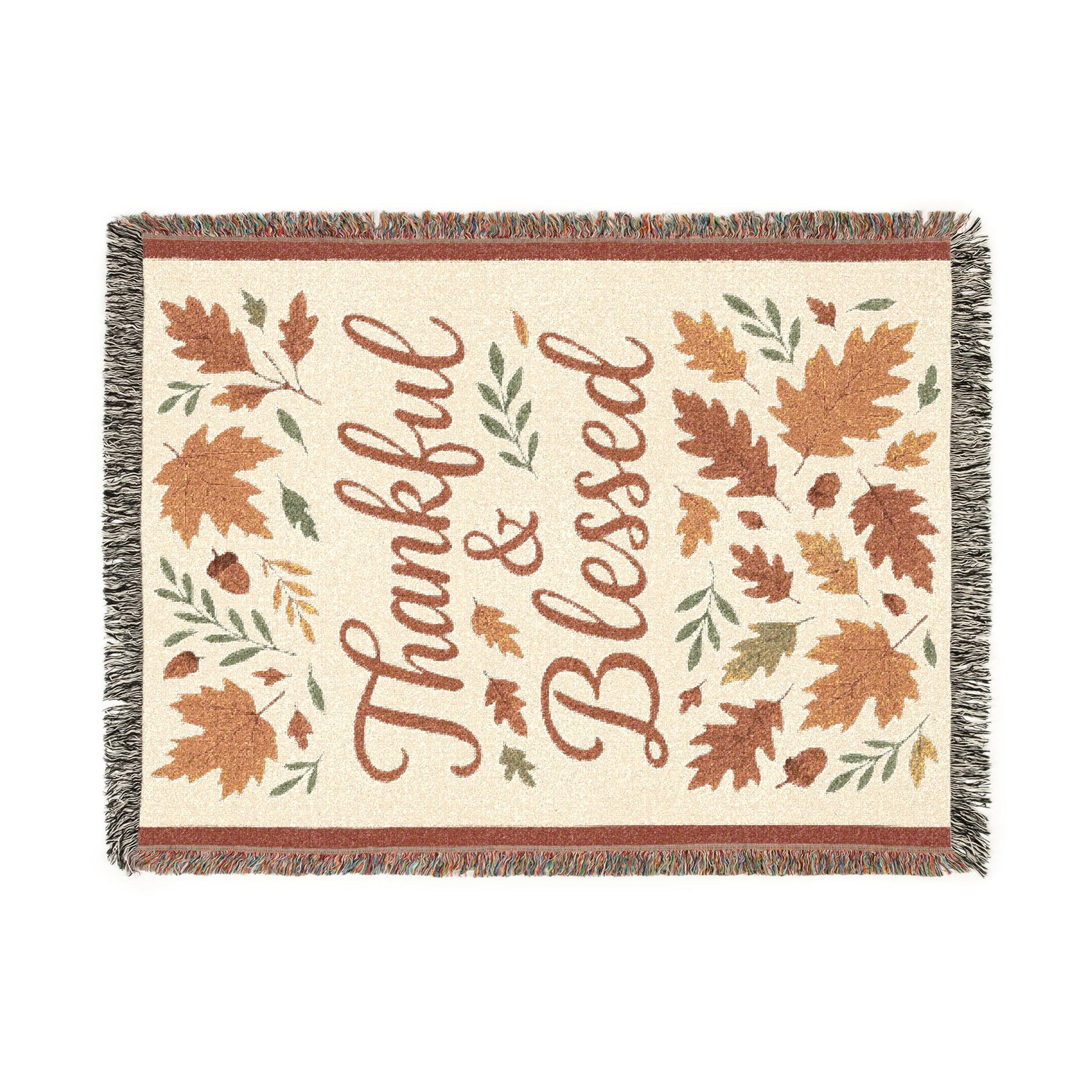 Cozy Woven Blanket, Thankful & Blessed Throw, Autumn Home Decor, Gift for Thanksgiving, Boho Style Blanket, Cozy Living Room Accessory