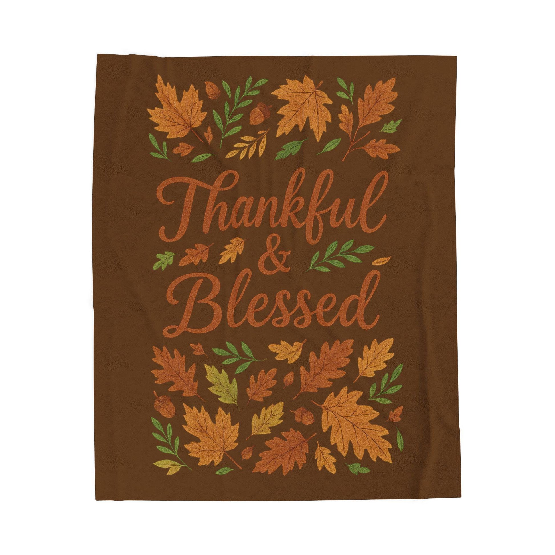 Thankful & Blessed Velveteen Plush Blanket - Cozy Fall Decor for Home, Thanksgiving Gift, Autumn Snuggle, Family Warmth, Seasonal Accent