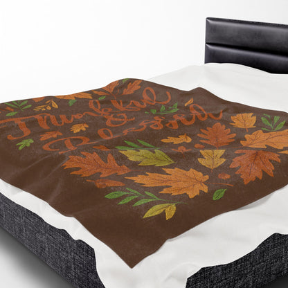 Thankful & Blessed Velveteen Plush Blanket - Cozy Fall Decor for Home, Thanksgiving Gift, Autumn Snuggle, Family Warmth, Seasonal Accent