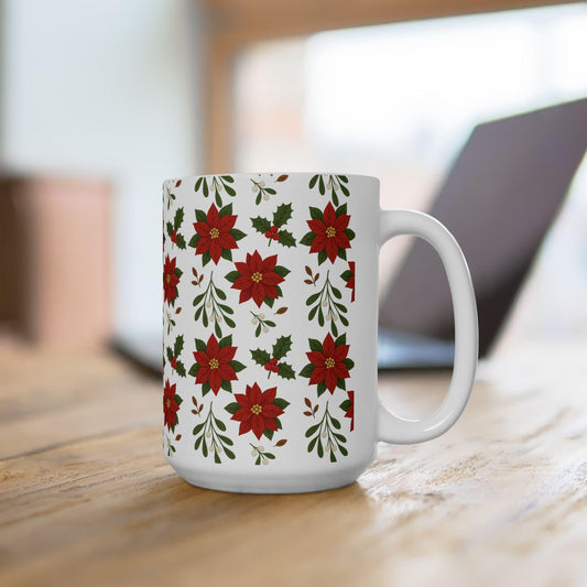 Festive Poinsettia Ceramic Mug | Holiday Coffee Cup, Christmas Gift, Flower Mug, Seasonal Drinkware, Winter Decor
