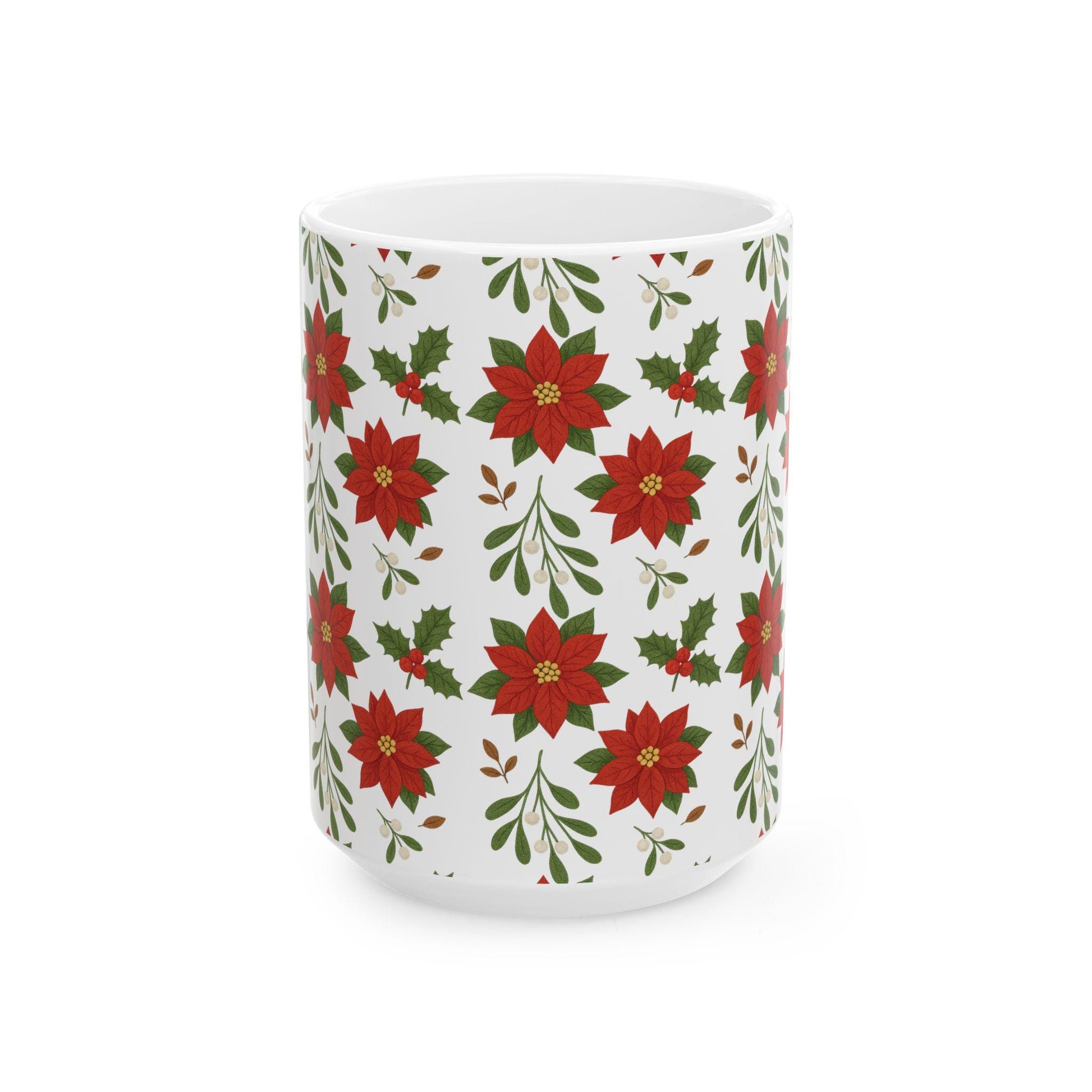 Festive Poinsettia Ceramic Mug | Holiday Coffee Cup, Christmas Gift, Flower Mug, Seasonal Drinkware, Winter Decor