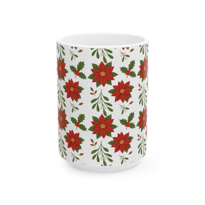 Festive Poinsettia Ceramic Mug | Holiday Coffee Cup, Christmas Gift, Flower Mug, Seasonal Drinkware, Winter Decor
