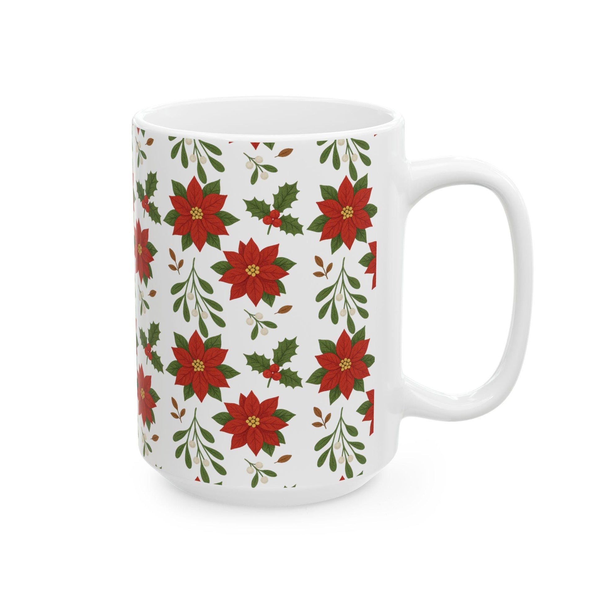 Festive Poinsettia Ceramic Mug | Holiday Coffee Cup, Christmas Gift, Flower Mug, Seasonal Drinkware, Winter Decor