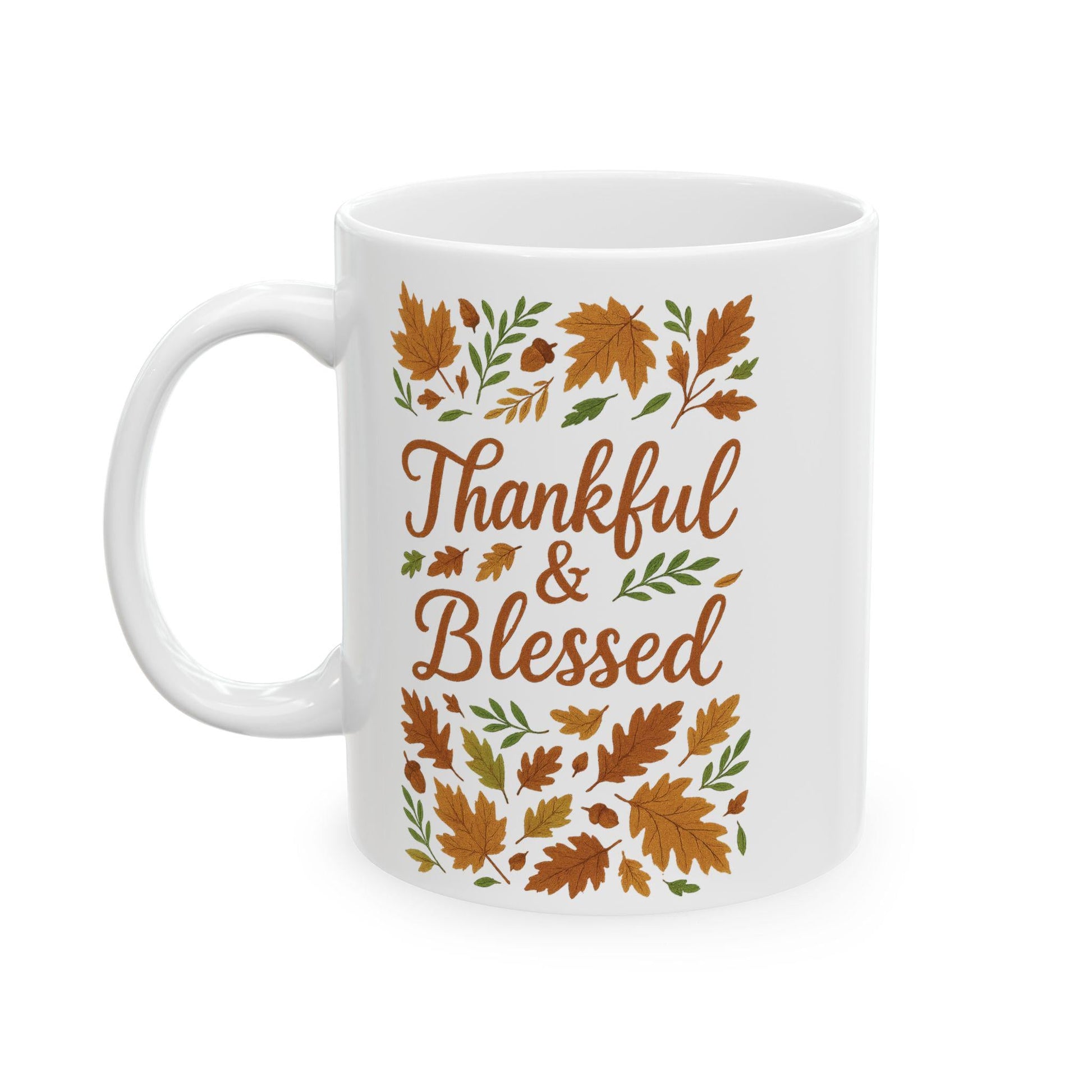 Thankful & Blessed Ceramic Mug | Fall Decor Gift for Coffee Lovers | Autumn Harvest, Thanksgiving, Hot Cocoa, Tea, Holiday Gift