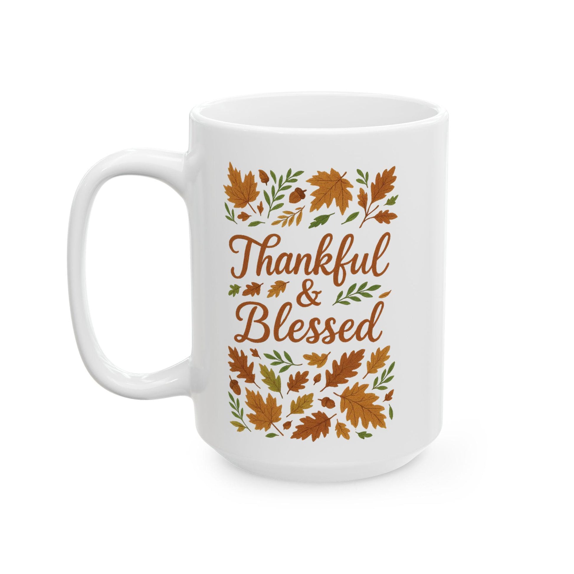 Thankful & Blessed Ceramic Mug | Fall Decor Gift for Coffee Lovers | Autumn Harvest, Thanksgiving, Hot Cocoa, Tea, Holiday Gift