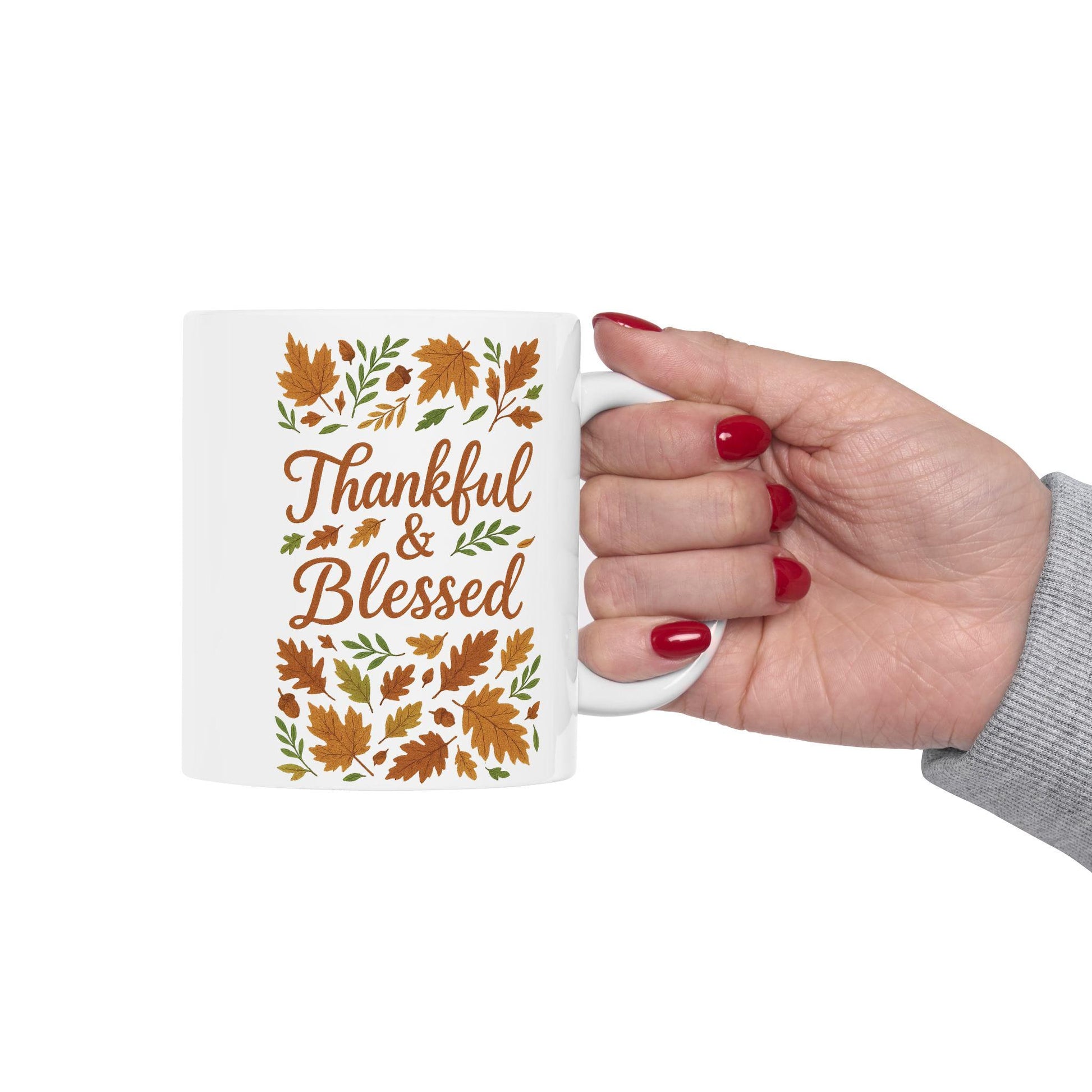 Thankful & Blessed Ceramic Mug | Fall Decor Gift for Coffee Lovers | Autumn Harvest, Thanksgiving, Hot Cocoa, Tea, Holiday Gift