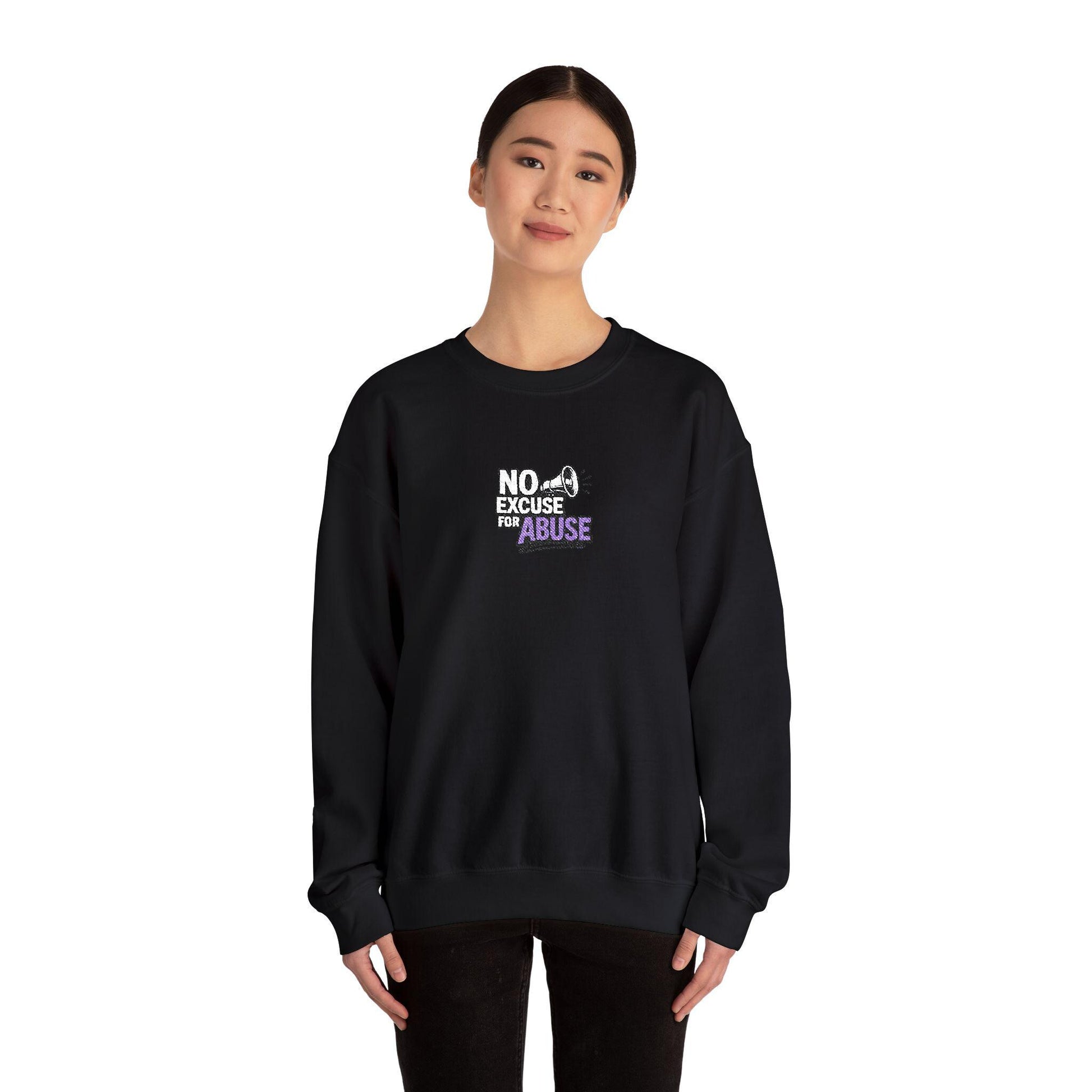 Embroidered Awareness Sweatshirt - Unisex Heavy Blend™ Crewneck Sweatshirt, Domestic Violence Support Jumper, No Excuse For Abuse