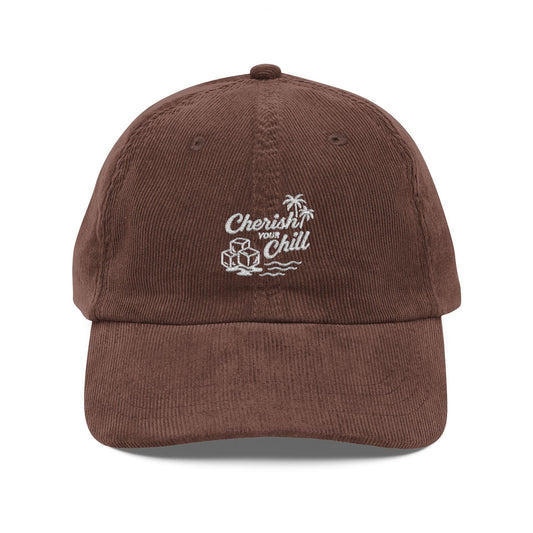 Cap, Vintage Corduroy Cap - Cherish Your Chill. Embroidered Dad Hat, Retro Baseball Cap, Distressed Hat, Hipster Cap, Boho Hat