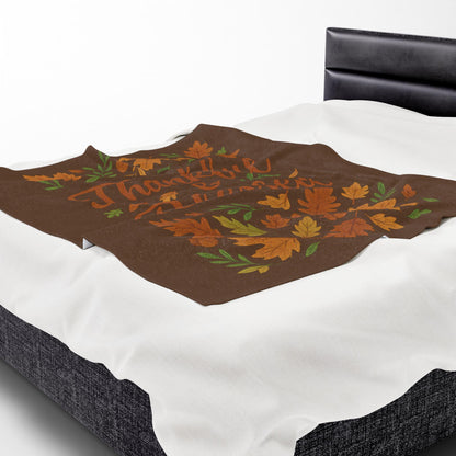 Thankful & Blessed Velveteen Plush Blanket - Cozy Fall Decor for Home, Thanksgiving Gift, Autumn Snuggle, Family Warmth, Seasonal Accent
