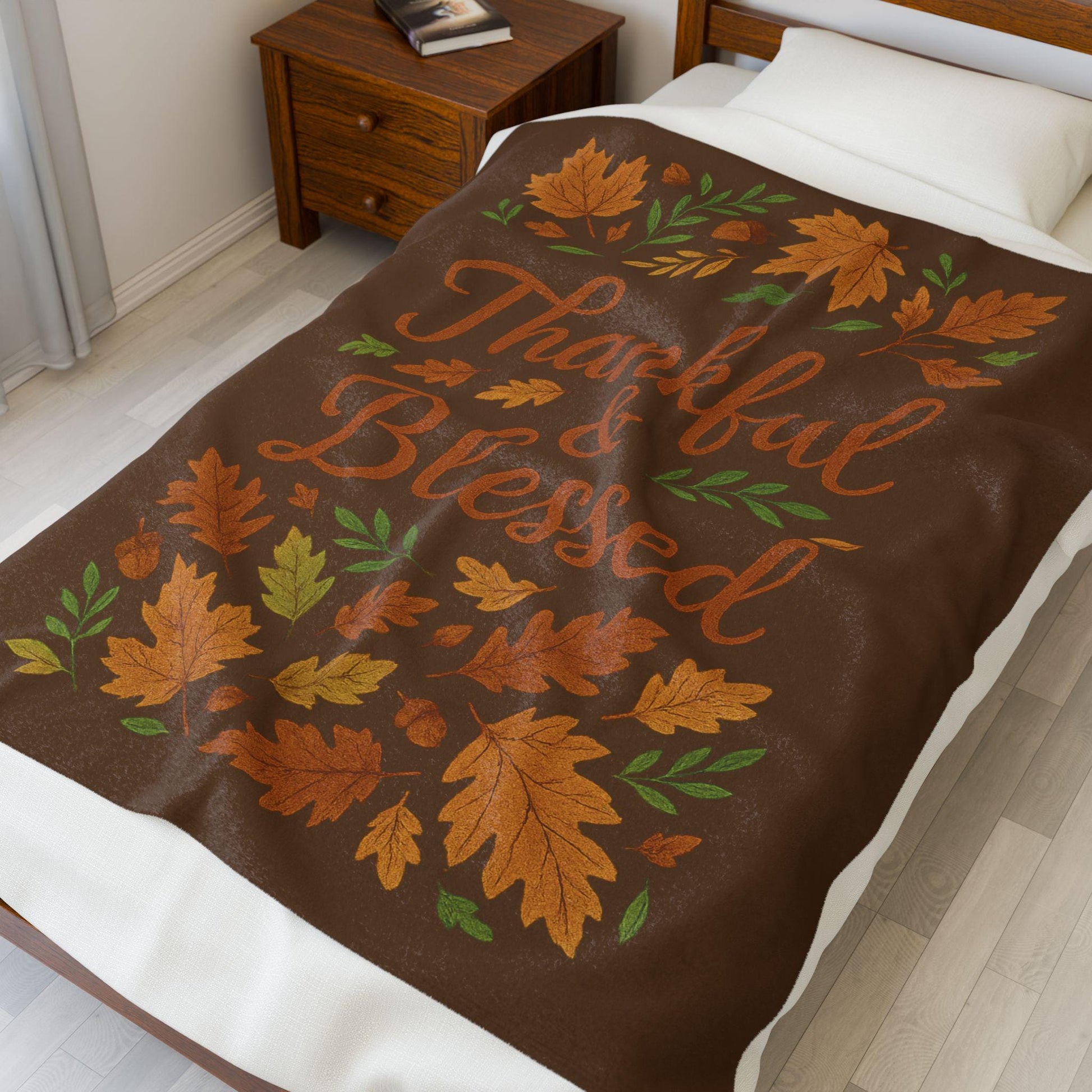 Thankful & Blessed Velveteen Plush Blanket - Cozy Fall Decor for Home, Thanksgiving Gift, Autumn Snuggle, Family Warmth, Seasonal Accent