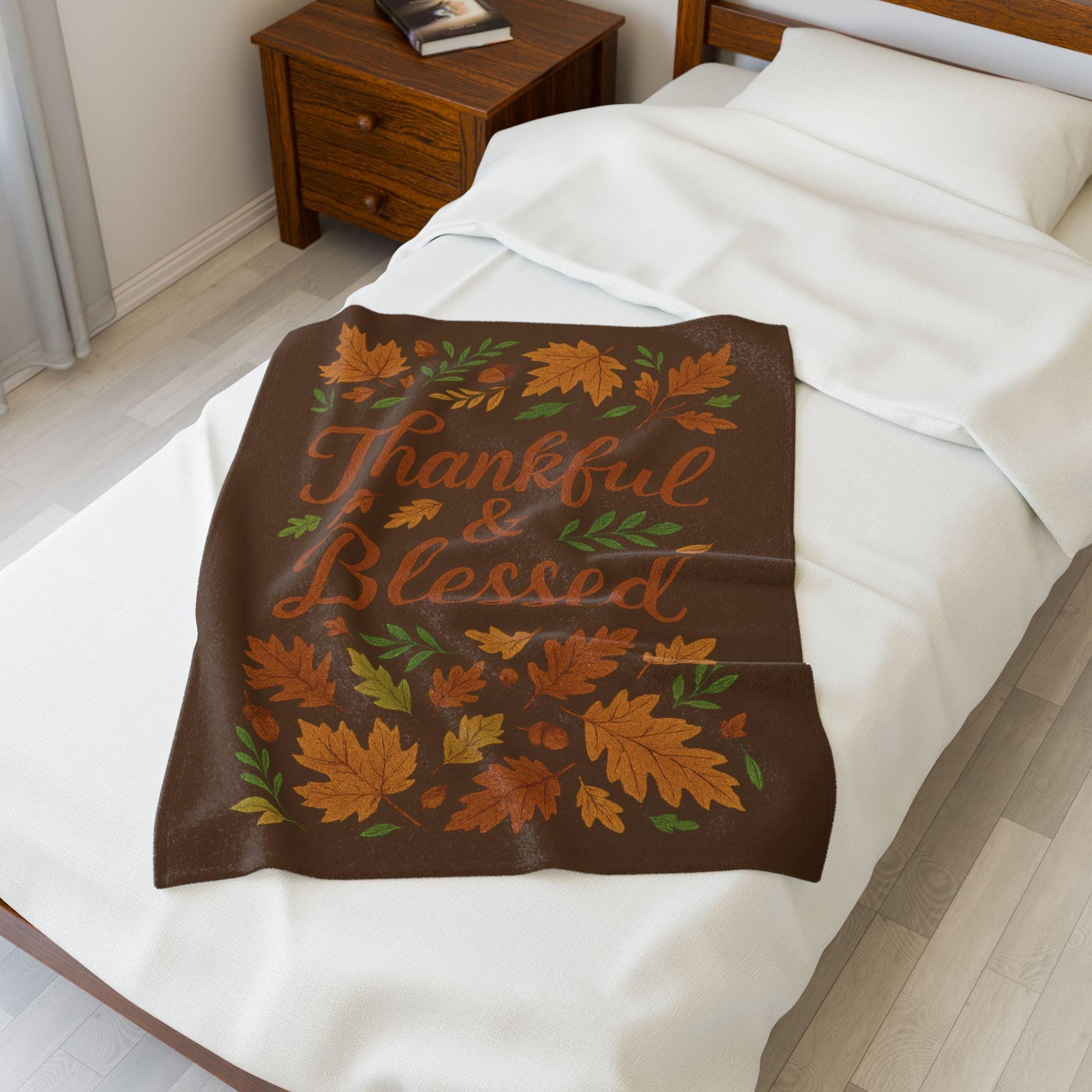 Thankful & Blessed Velveteen Plush Blanket - Cozy Fall Decor for Home, Thanksgiving Gift, Autumn Snuggle, Family Warmth, Seasonal Accent