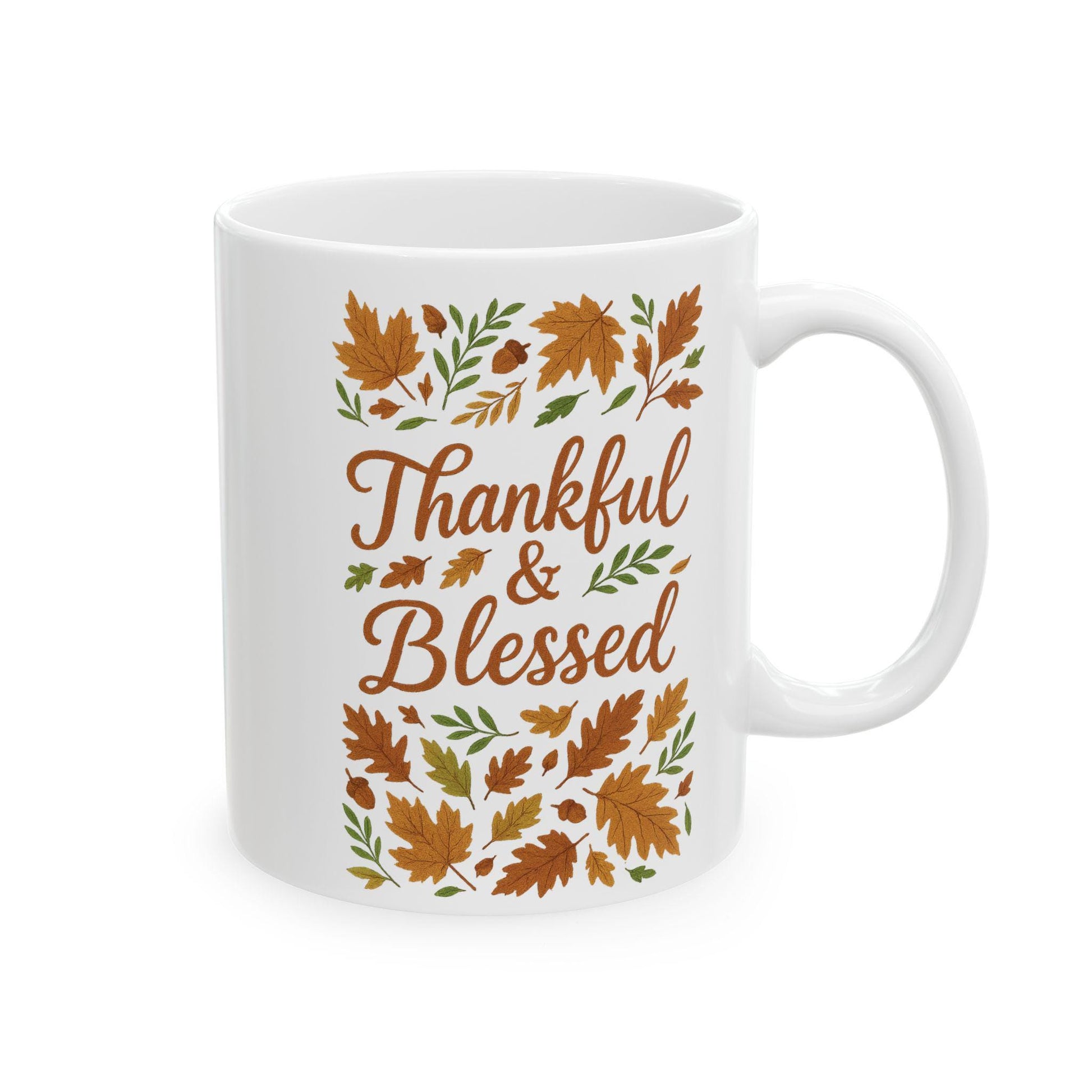 Thankful & Blessed Ceramic Mug | Fall Decor Gift for Coffee Lovers | Autumn Harvest, Thanksgiving, Hot Cocoa, Tea, Holiday Gift