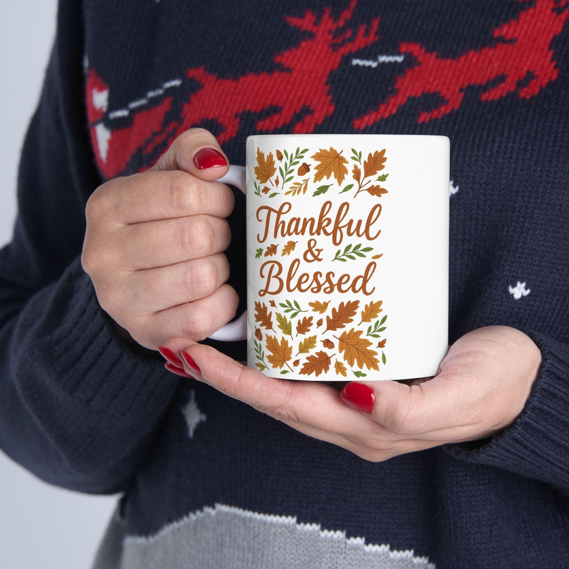 Thankful & Blessed Ceramic Mug | Fall Decor Gift for Coffee Lovers | Autumn Harvest, Thanksgiving, Hot Cocoa, Tea, Holiday Gift