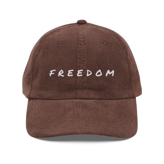 Vintage Corduroy Cap with 'Freedom' Embroidery, Distressed Cap, Boho Style Hat, Cool Outdoor Accessory, Perfect Gift for Him or Her