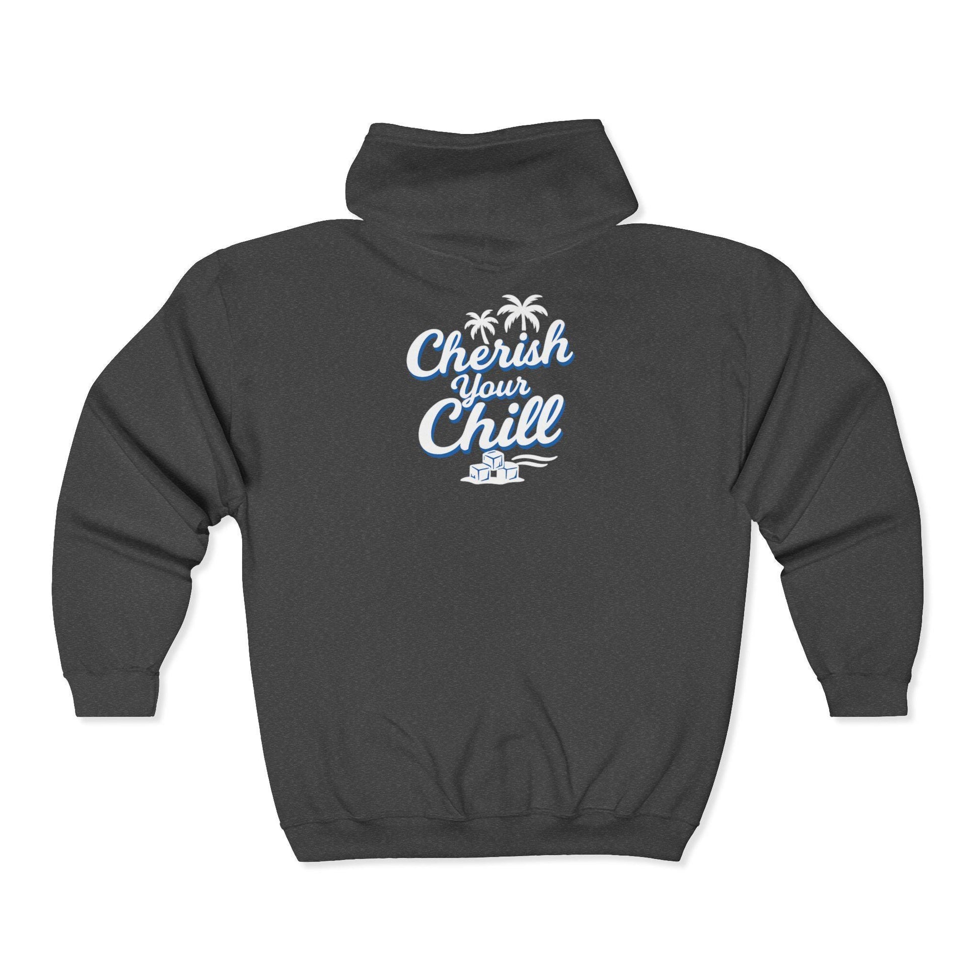 Cherish Your Chill Hoodie | Zip-Up Sweatshirt with Palm Tree Design