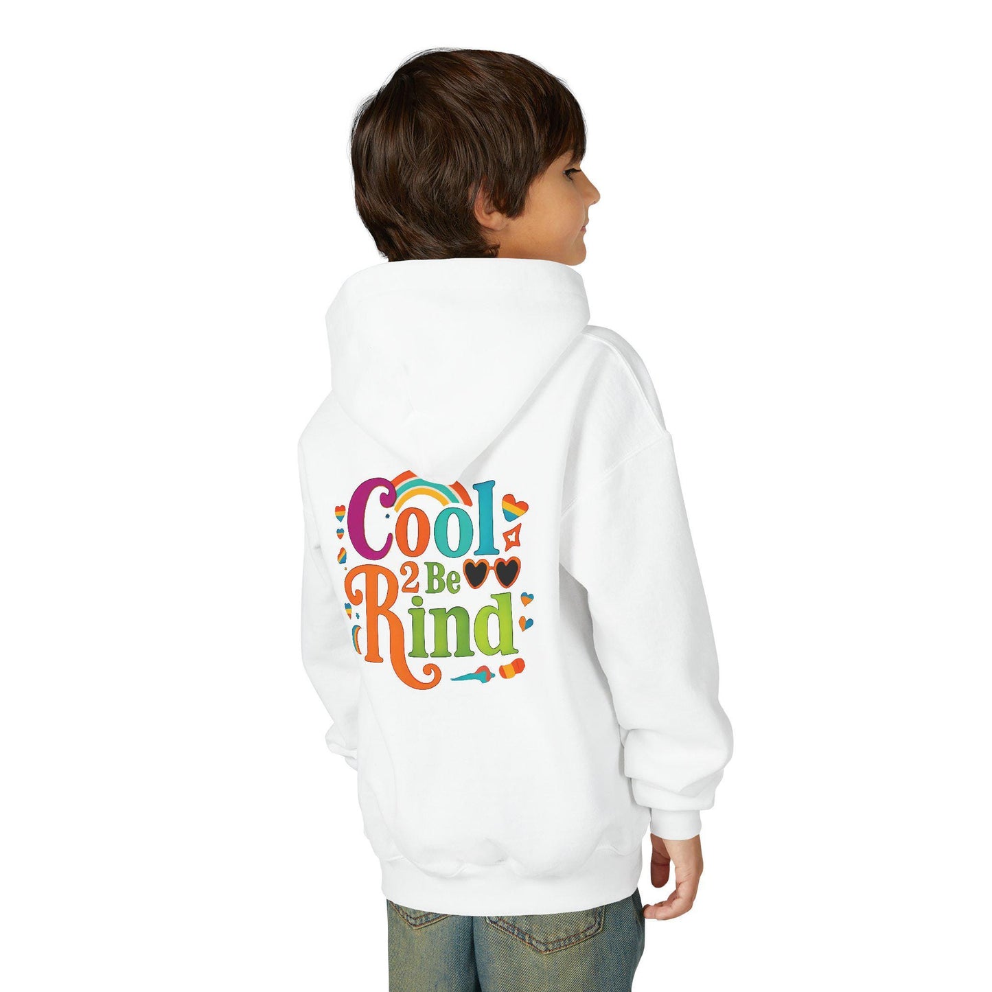 Cool 2 Be Kind Hoodie | Youth Hooded Sweatshirt, Colorful Rainbow Kindness Design
