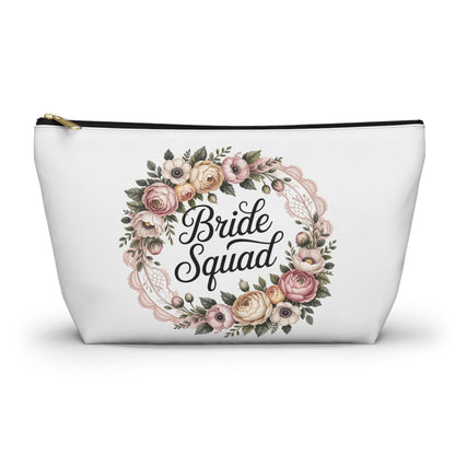 Bride Squad Accessory Pouch, Personalized Bridesmaid Makeup Bag | Floral Wreath Design