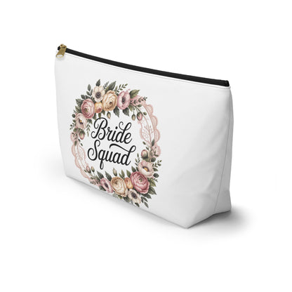 Bride Squad Accessory Pouch, Personalized Bridesmaid Makeup Bag | Floral Wreath Design