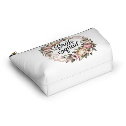 Bride Squad Accessory Pouch, Personalized Bridesmaid Makeup Bag | Floral Wreath Design