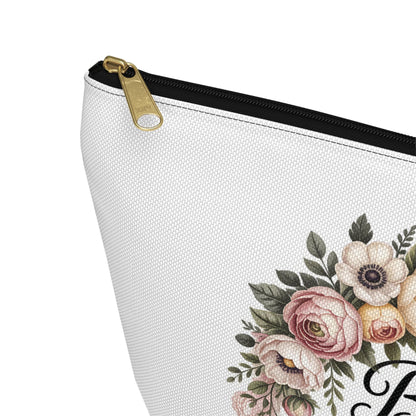 Bride Squad Accessory Pouch, Personalized Bridesmaid Makeup Bag | Floral Wreath Design