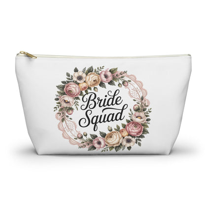 Bride Squad Accessory Pouch, Personalized Bridesmaid Makeup Bag | Floral Wreath Design