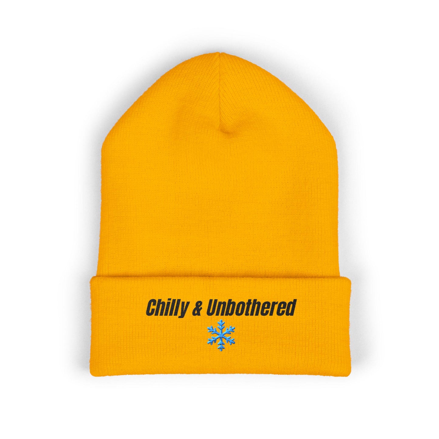 Chilly & Unbothered beanie | Embroidered cuffed knit hat, snowflake design