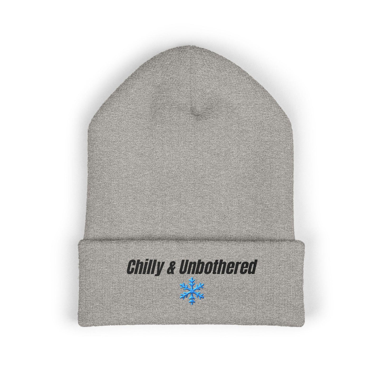 Chilly & Unbothered beanie | Embroidered cuffed knit hat, snowflake design