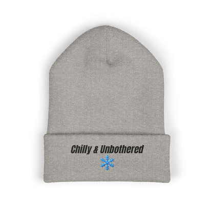 Chilly & Unbothered beanie | Embroidered cuffed knit hat, snowflake design
