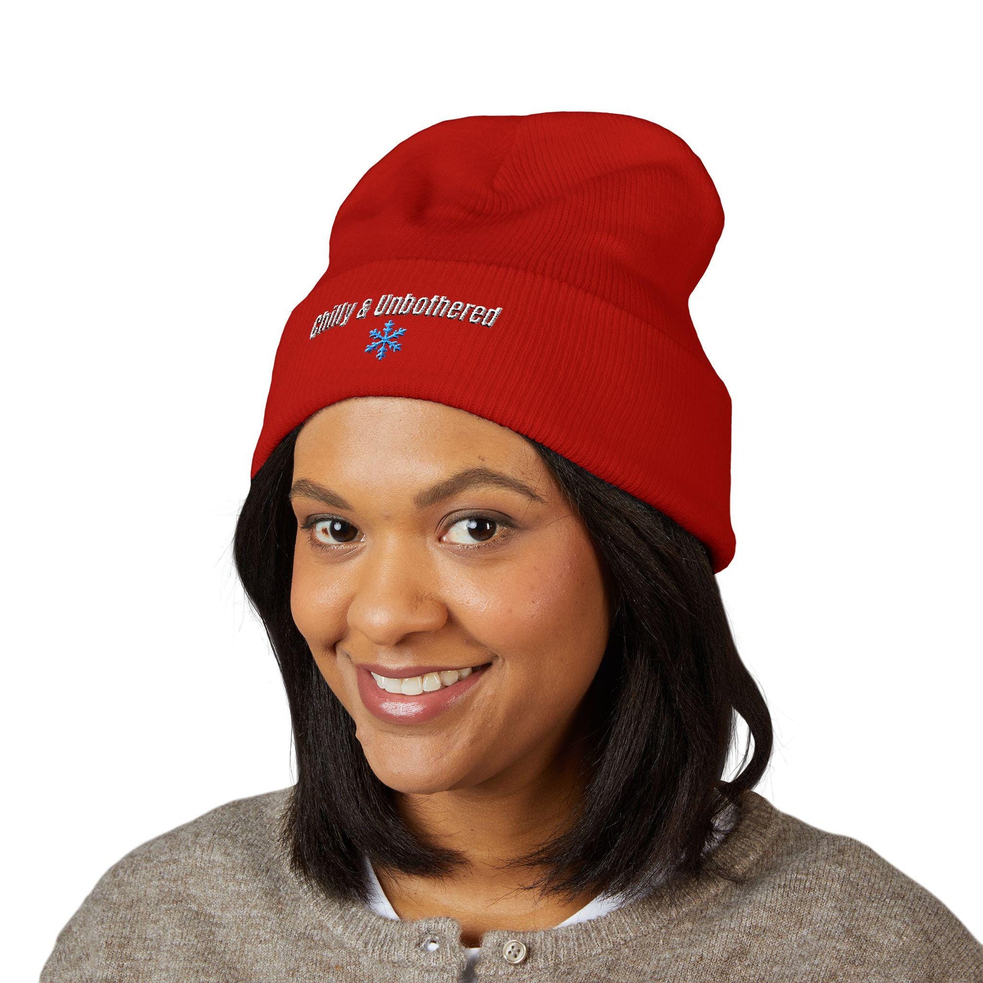 Chilly & Unbothered Beanie | Embroidered Snowflake Cuff Beanie