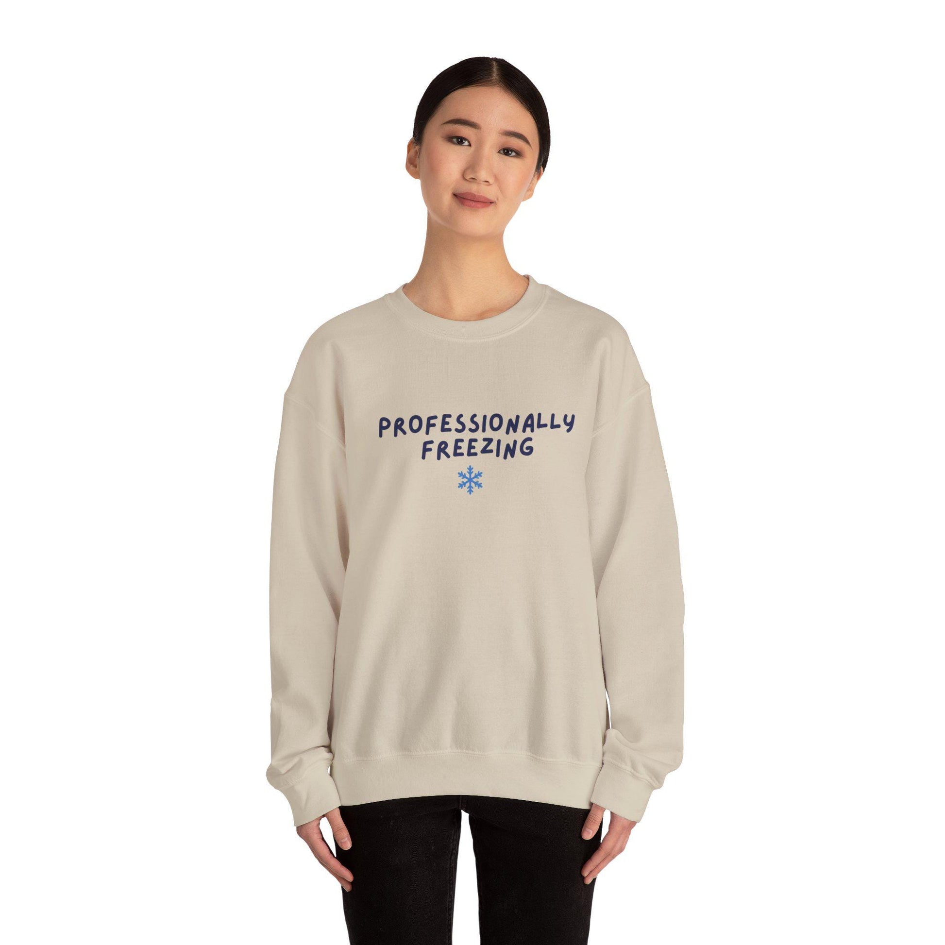 Professionally Freezing Crewneck Sweatshirt | Funny Winter Snowflake Design
