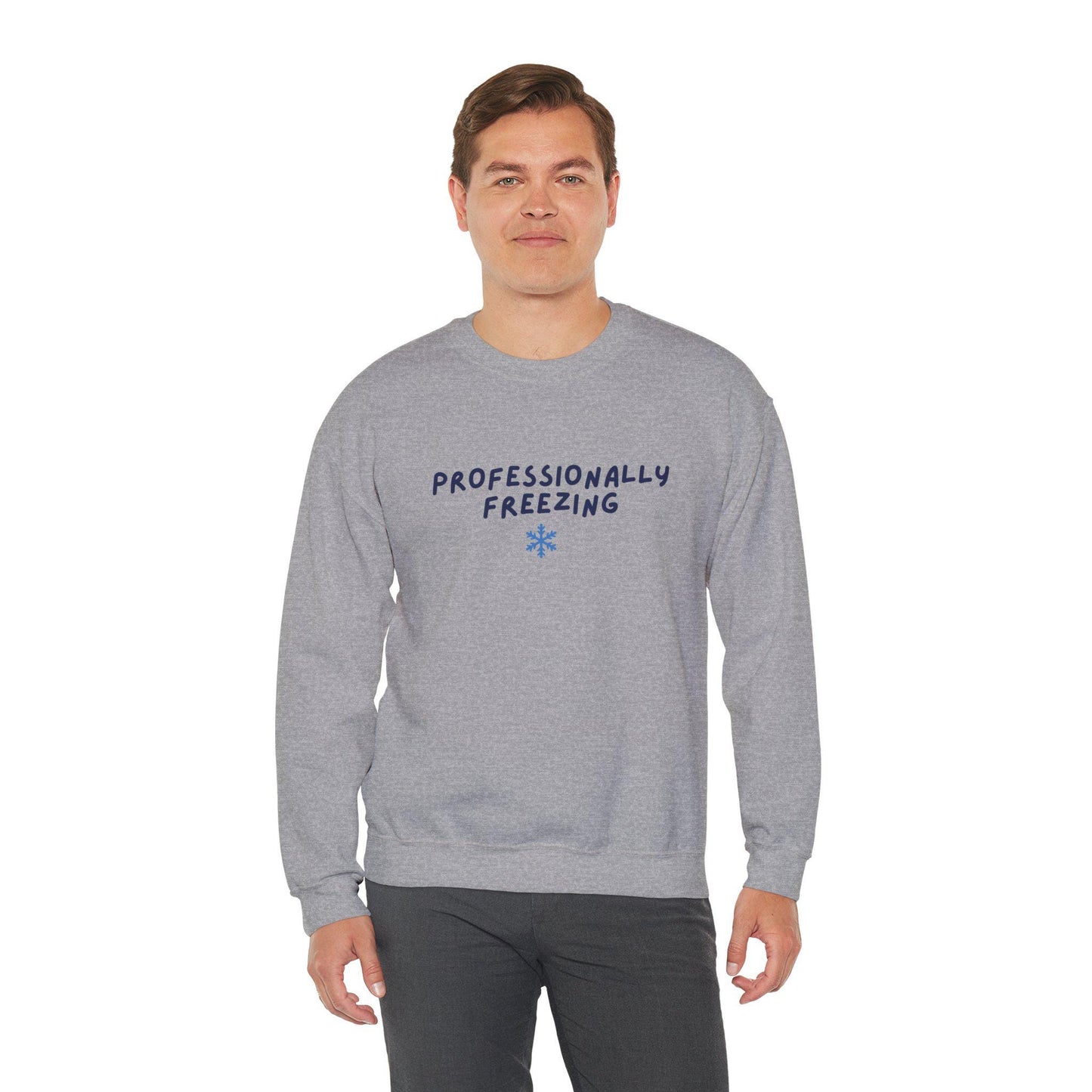 Professionally Freezing Crewneck Sweatshirt | Funny Winter Snowflake Design